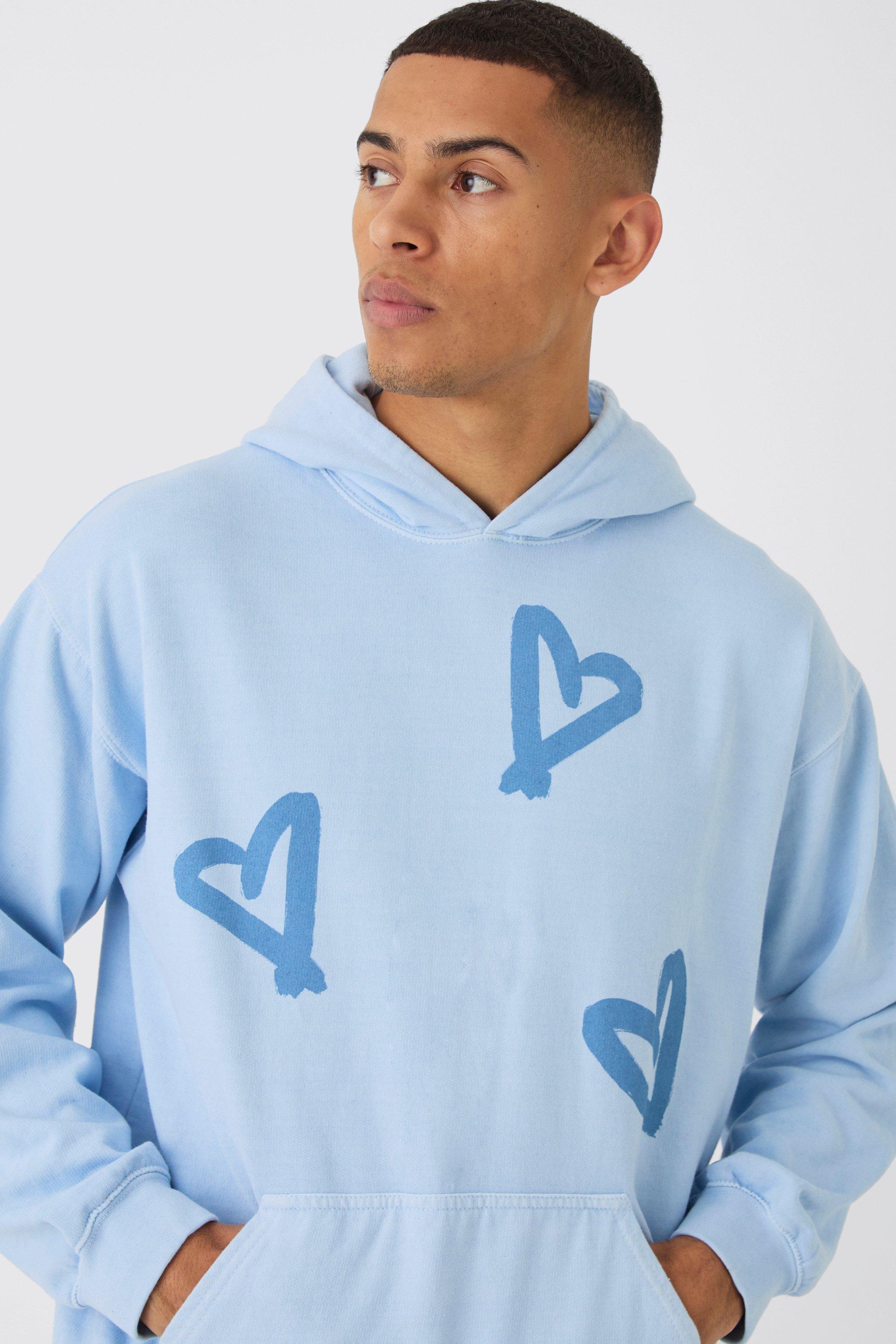 Oversized Washed Graffiti Heart Graphic Hoodie boohoo NZ